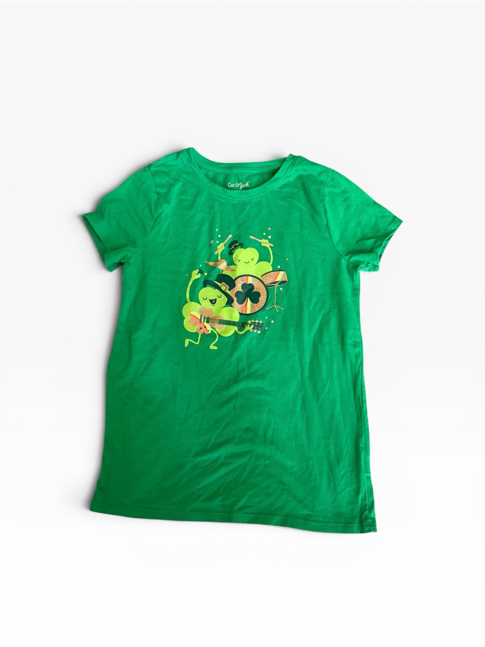 Cat & Jack Green Shamrock Band Graphic Tee